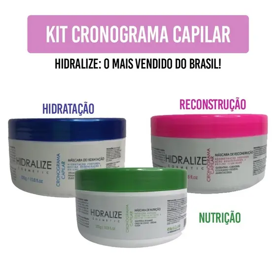 Cronograma Capilar Tratamento Hidralize 300g 3x - Mascara de Hidratacao, Nutricao e Reconstrucao