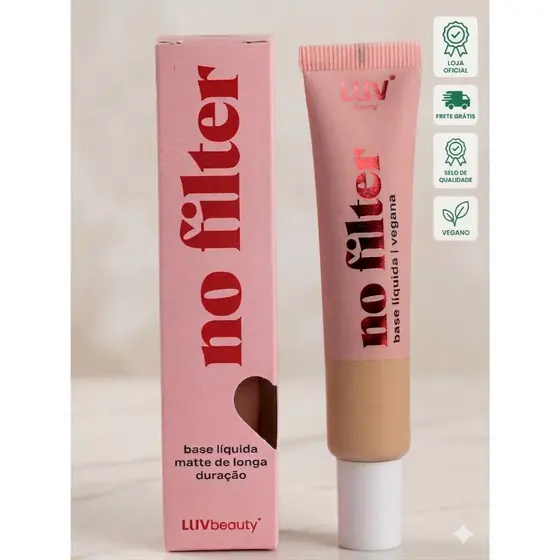 Base No Filter Luv Beauty 30g | 8 Tons, Matte Aveludada, Média/Alta Cobertura e Ácido Hialurônico