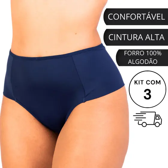 KIT 3 CALCINHAS FEMININAS PALA ALTA EM MICROFIBRA POLIAMIDA CONFORTO FORRO ALGODÃO