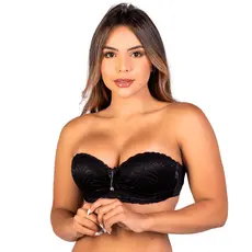 Sutiã Tomara Que Caia Meia Taça Com Bojo e Renda Trabalhada Pala Larga Feminino Reforçado Bustiê