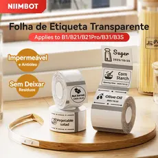 NIIMBOT B21/B1/B3S/B31/B21Pro Papel Transparente para Impressão de Etiquetas, Etiqueta de Nome, Térmica e à Prova d'Água