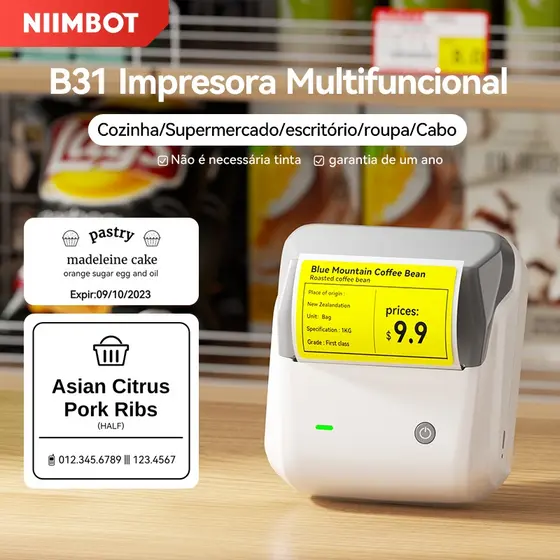 Niimbot B3S/B31 Etiqueta Impressora Sem Tinta Bluetooth Portátil Inteligente , Largura De Impressão De 20mm A 75mm