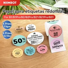 Niimbot B1/B1Pro/B21/B21Pro/B2/B2Pro Etiqueta adesiva redonda à prova d'água e resistente a óleo