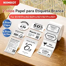 【2 Rolos】 De Papel Etiqueta Branca Niimbot B21/B1 Preço Da Mercadoria De Roupas Autocolante De Alimentos À Prova D'água