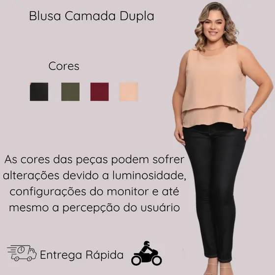 Regata Duna Plus Size Com Camada Dupla Não Marca Não é Transparente