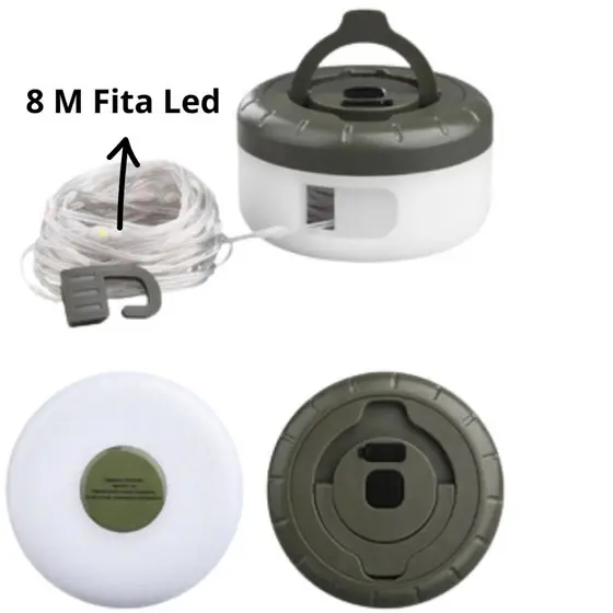 Fio LED Rebobinável Decoração Acampamento 8 Metros Portátil Impermeável Recarregável USB Natal