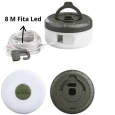 Fio LED Rebobinável Decoração Acampamento 8 Metros Portátil Impermeável Recarregável USB Natal