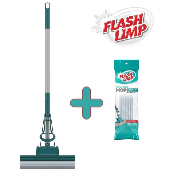 Kit C/ 1 Mop Limpeza Geral Plus Rodo PVA Mágico Lava e Seca MOP7671 + 1 Refil RMOP7671 Flash Limp