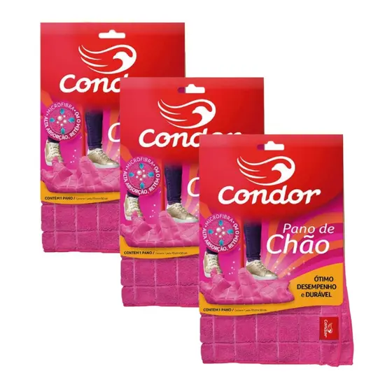 Kit 3 Panos de Chão 70x50 Grande para Limpeza Geral em Microfibra Condor 1676