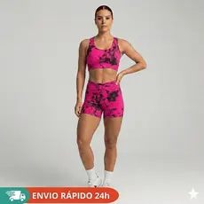 Kit Conjuntos TOP e SHORT Tie-Dye Marmorizado Modela Corpo Cintura Alta Fitness Academia