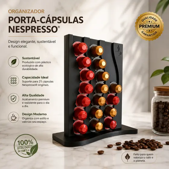 Suporte Porta Cápsulas Nespresso Preto Elegante e Moderno