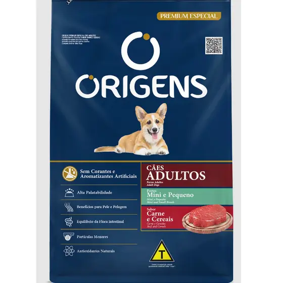 Ração Origens Cães Porte Mini e Pequeno Sabor Carne e Cereais 10,1kg Adimax