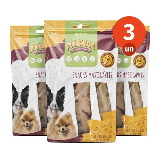 Kit Mordedor Petisco Costela Bovina 100% Natural 3 Unidades para Cães PureSnacks 130g