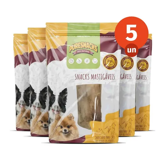 Kit Mordedor Petisco Canelinha Bovina 100% Natural 5 Unidades para Cães PureSnacks 130g
