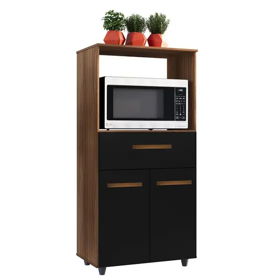 Balcão Multiuso para Micro-Ondas 2 Portas 1 Gaveta Nalu Savana / Preto