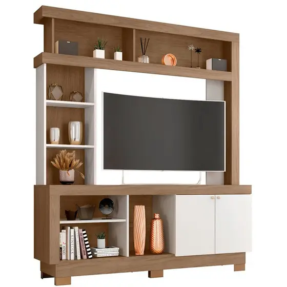 Estante para Tv de até 47 Polegadas 8 Nichos e 2 Portas Mari Carvalho Oak/Off White