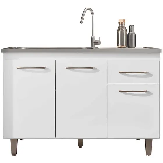 Balcão de Cozinha 120 cm 3 Portas 1 Gaveta s/ Tampo Franca - Branco