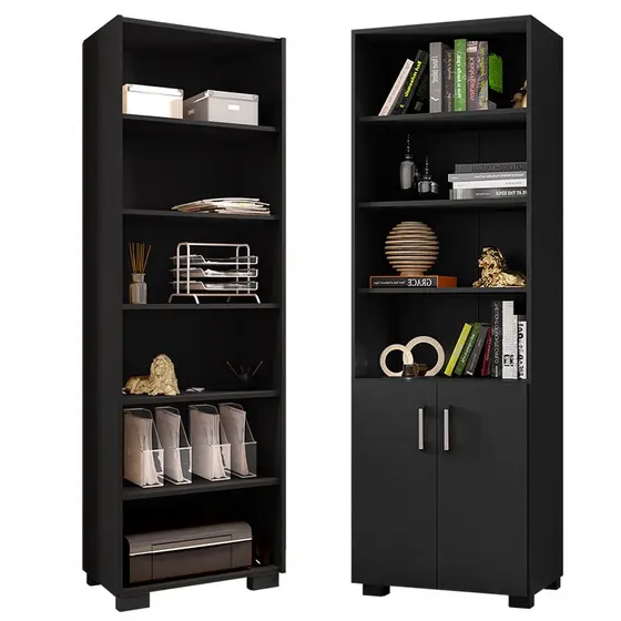 Kit Livreiro 2 Portas Pequenas e Livreiro 5 Prateleiras Office Preto