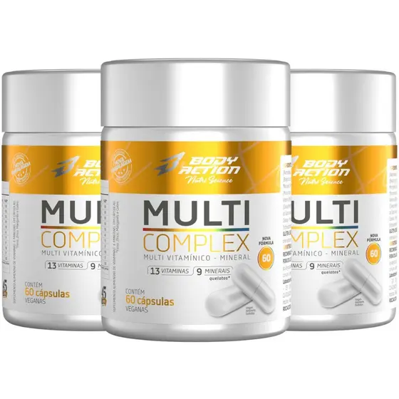 Kit 3x Multivitamínico Multicomplex Total 180 Caps - 6 Meses Bodyaction