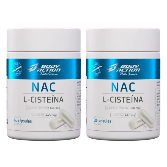 Kit 2x Nac Acetilcisteína 600mg L-Cisteína 445mg Total 120 Caps Bodyaction