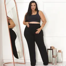 Calça Malha Plus Size Gestante Zero Transparência Cós Alto Maternidade Enxoval