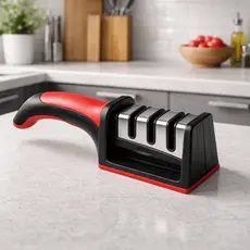 Afiador Amolador De Facas Em Aço Inox Com 3 Borda Profissional Base Emborrachado