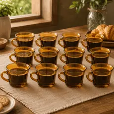 Jogo de Xicara 12 Peças 200ml SINO AMBAR Marrom Vidro Chá Café Conjunto Xicaras Louças Clássica