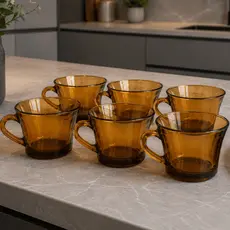 Jogo de Xicara 6 Peças 200ml SINO AMBAR Escura Marrom Vidro Chá Café  Conjunto Xicaras Louças Retro