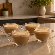 Jogo de Xicara 4 Peças Xícaras 218ml PERA LISA Transparente Cristal Crystal Caneca Retro Vidro Cafe