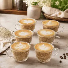 Jogo de Xicaras 6 PEÇAS ROSAS Moderna Para Cozinha e Café Chá Vidro Resistente Louças Cozinha
