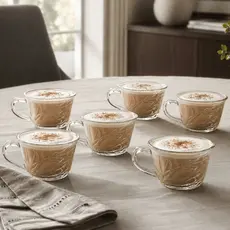Jogo de Xicaras 6 PEÇAS FLORES Moderna Para Cozinha e Café Chá Vidro Resistente Louças Cozinha