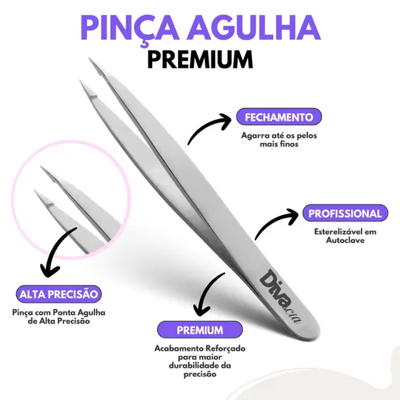 Pinça para Sobrancelhas Ponta Agulha Extra Fina de Alta Precisão Design de Sobrancelhas Autoclavável
