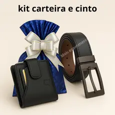 Kit Carteira Masculina couro e Cinto dupla face -Embalado Para Presente