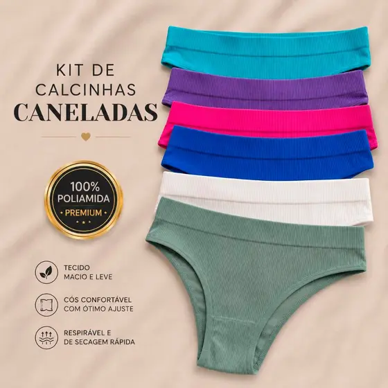 Kit Calcinhas Sem Costura IMPORTADA Não marca Conforto Modeladora Canelada Alta Compressão Não Marca