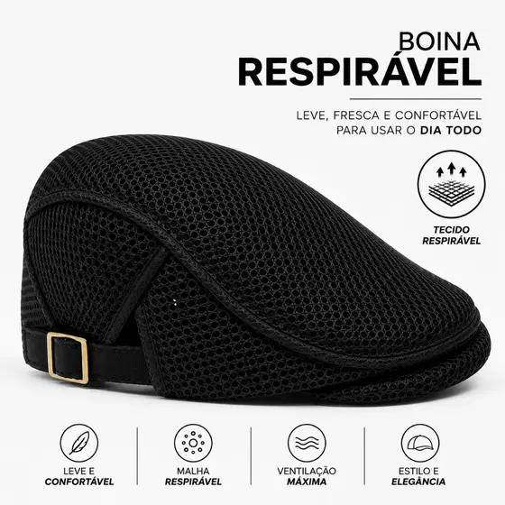 Boina Masculina Premium Leve Italiana Furadinha Classica Respiravel  Ajustavel Britanico Elegante