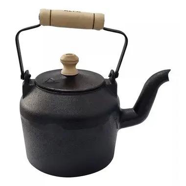 Chaleira Ferro Fundido Com Alça de Madeira Alfa 2l Café Bule Cor Preto