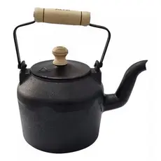 Chaleira Ferro Fundido Com Alça de Madeira Alfa 2l Café Bule Cor Preto