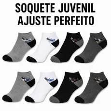 Meia Soquete Juvenil Masculina Cano Curto Kit 3, 6, 9, 12 Pares Escolar Confortável 31 ao 35