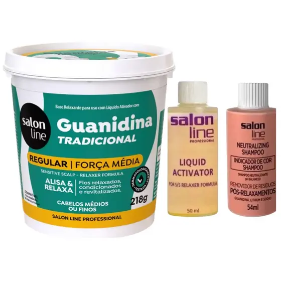 Kit guanidina salon line tradicional regular 218gr verde Especialmente Para Cabelos Médios Ou Finos