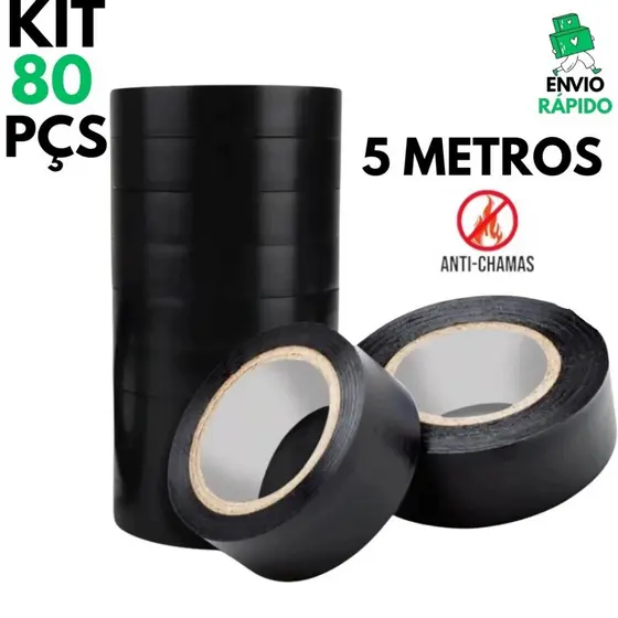 Kit 60/40/20 Fita Isolante Antichamas Preta 5 Metros Alta Qualidade