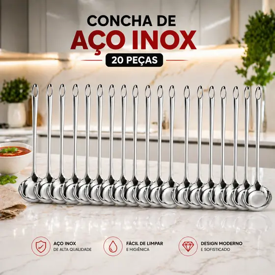 Kit 20/10 Mini Concha Pequena 16 Cm em Aço Inox Molho Calda Farofa Sobremesa Sorveteria