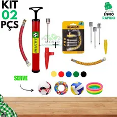 Bomba de Ar Manual + 5 Acessórios p/ Encher Bolas Futebol Vôlei Basquete e Infláveis Boia Piscina