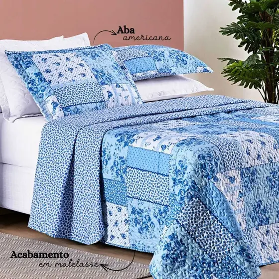 Cobre Leito Colcha 3 Peças King/Queen/Casal Dupla Face Matelassê Porta Travesseiro - Estampado Bouti