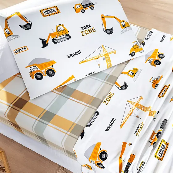 Jogo Cama Solteiro Kids 200 Fios 3 Peças Percal Estampado Infantil Lençol Com Elástico Toque Macio