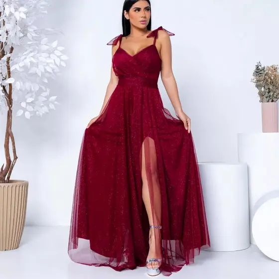 Vestido JASMINE Longo festa casamento debutante madrinha Tule com Brilho