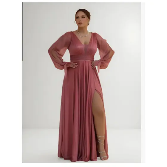 Vestido longo DIANA MANGAS, Madrinhas Formandas Debutantes com brilho manga longa