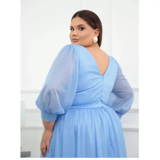 Vestido Longo de festa PLUS-SIZE c/fenda Mangas 3/4 Casamento, Madrinhas, Debutantes, Formaturas, Congressos