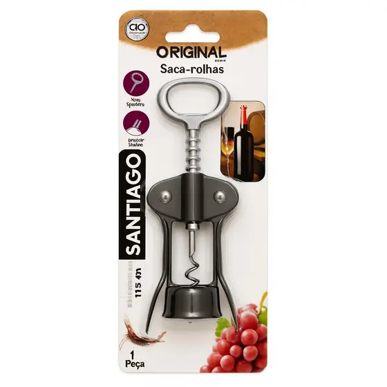 Saca Rolha Abridor de Garrafas Manual Original Em Inox para Vinho e Cerveja