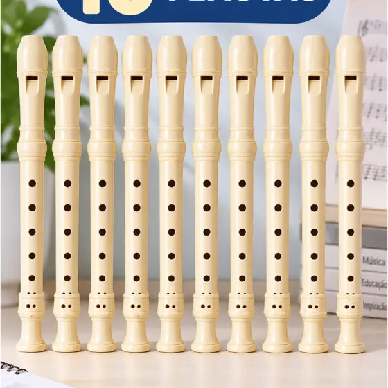 Kit Com 10 Flauta Doce Resina Soprano Modelo Germanica Estudo Com Vareta De Limpeza