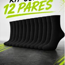 Kit Com 12 Pares De Meias Preta Masculina Cano Longo Esporte Preta Confortável Macia Algodão Caminhada Trabalho 38 ao 44